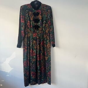 J.D. Stone Floral Mid-Length Pleated Skirt Multicolor Long Sleeve Dress Size 8P
